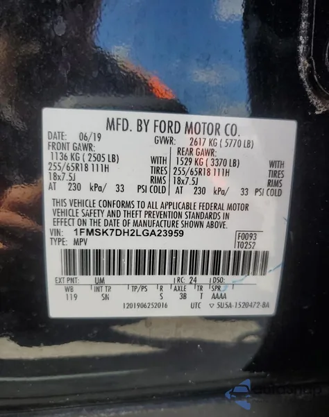 2020 Ford Explorer Xlt from USA, damaged, VIN 1FMSK7DH2LGA23959